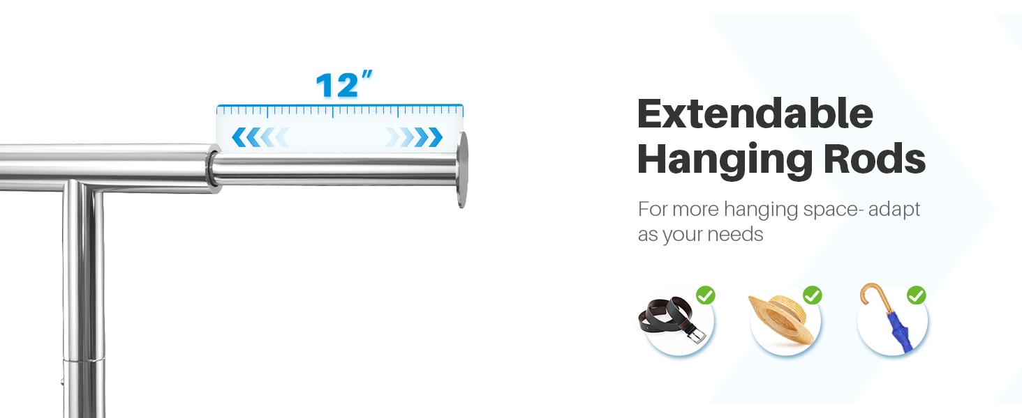 Clothing Garment Rack Capacity 525LBS Clothing Racks on Wheels Rolling Clothes Rack for Hanging Clothes Heavy Duty Collapsible Commercial