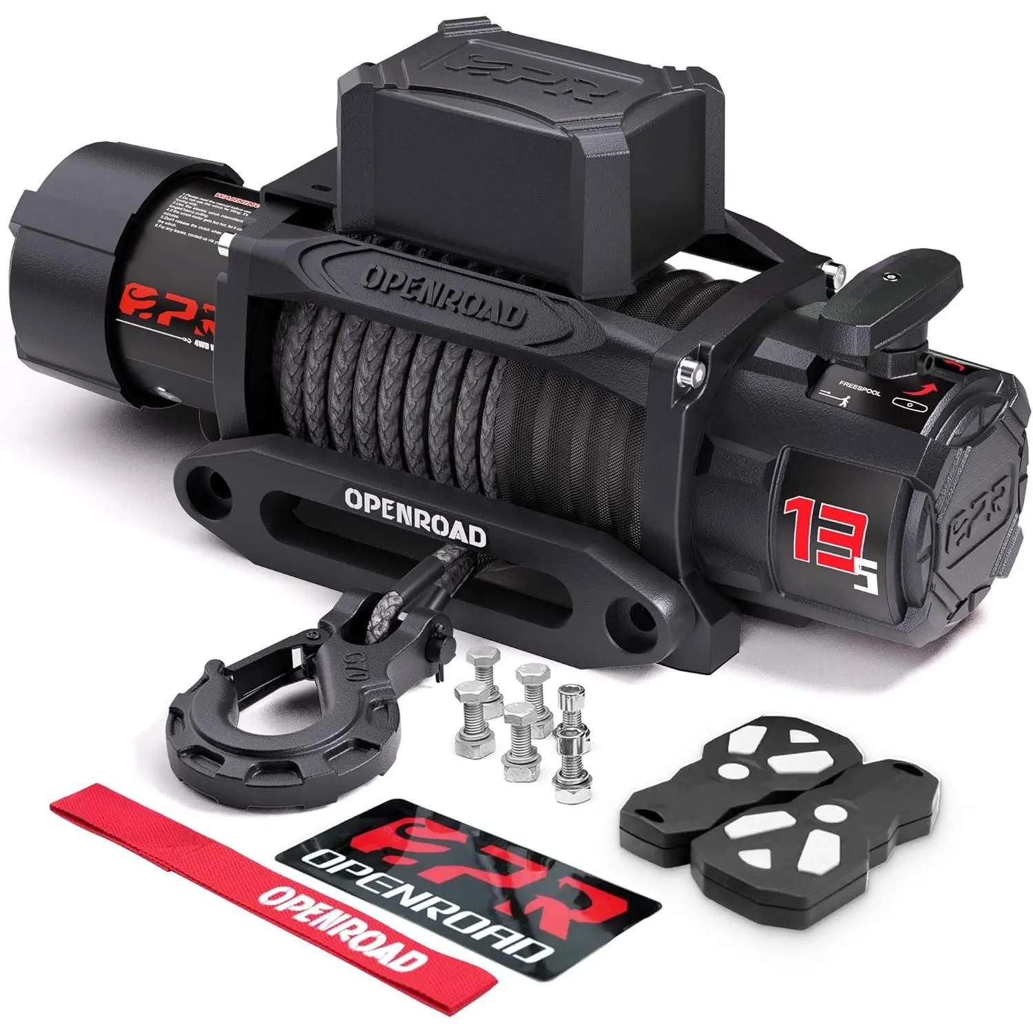 OPENROAD Panther Series 3S 13500 lb Recovery Winch - 12V Electric, IP68 Waterproof, Synthetic Rope, 2 Wireless Remotes for Jeep, SUV