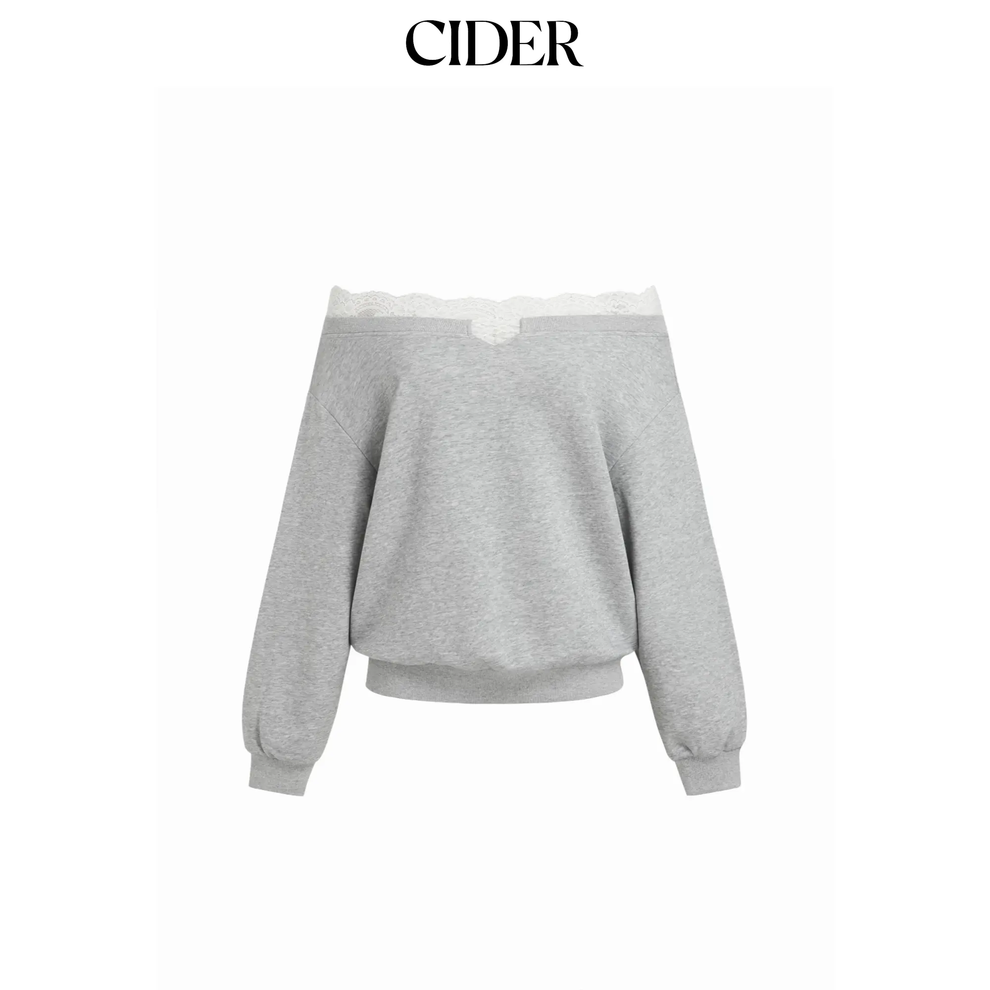 Cider Terry Off-Shoulder Lace Trim Oversized Sweatshirt Casual Long Sleeve