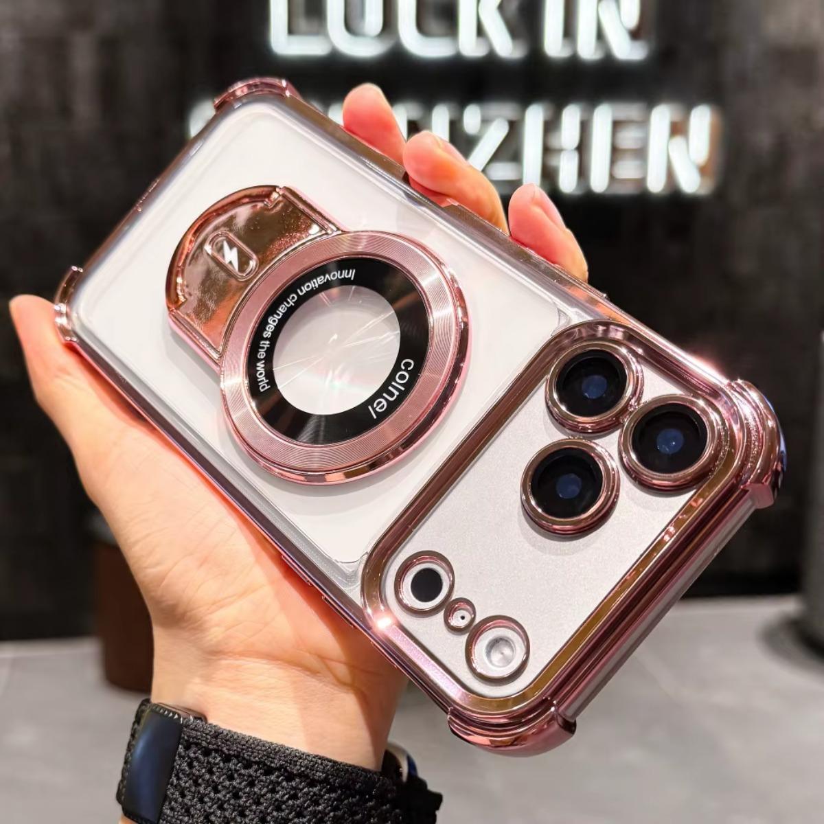 Plating Shockproof Magnetic Pulling Bracket Case For iPhone 17 16 15 14 Plus 13 Pro Max Air Clear Bumper Cover shockproof slim case