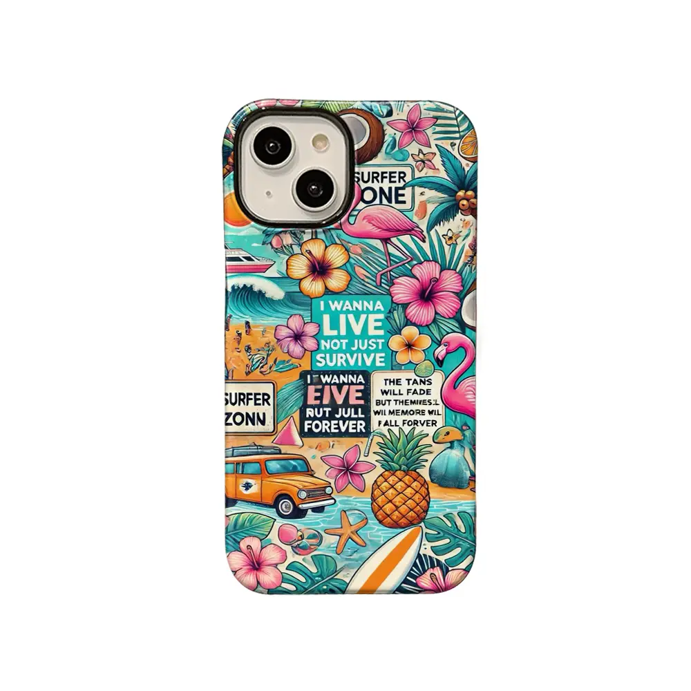 Tropical Flamingo Beach TPU Shell Phone Case - Vibrant Retro Cartoon Style, High-Quality Print, Fits iOS iPhone 17,16,15,14,13,12,11 Plus Pro Max, Holiday Travel Gift