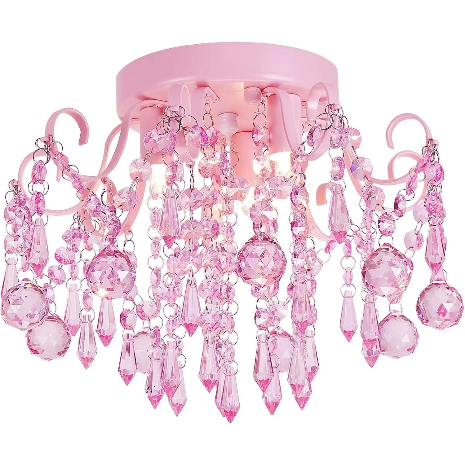 Mini Crystal Chandelier,Semi Flush Mount Pink Girl Chandelier, Small Crystal Ceiling Light Fixture Bedroom Bathroom Closet Nursery 3 Lights