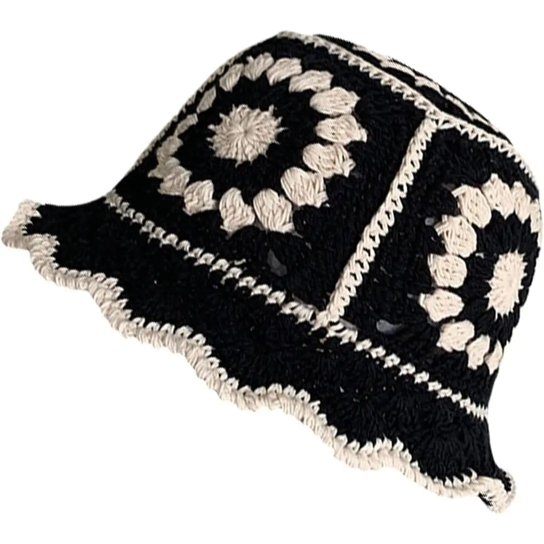 Crochet Bucket Hat for Women Knit  Foldable Floppy Beach Hat Fashion Cute Comfy and Casual