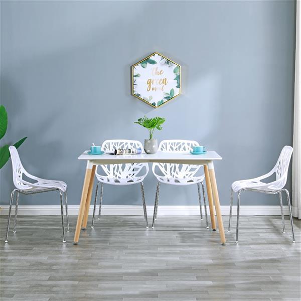 4pcs Modern Stackable Chair Set of 4,Kitchen White Dining Chairs,Birch Sapling Comfy Chairs for Dining Room,Living Room,Waiting Room (White)