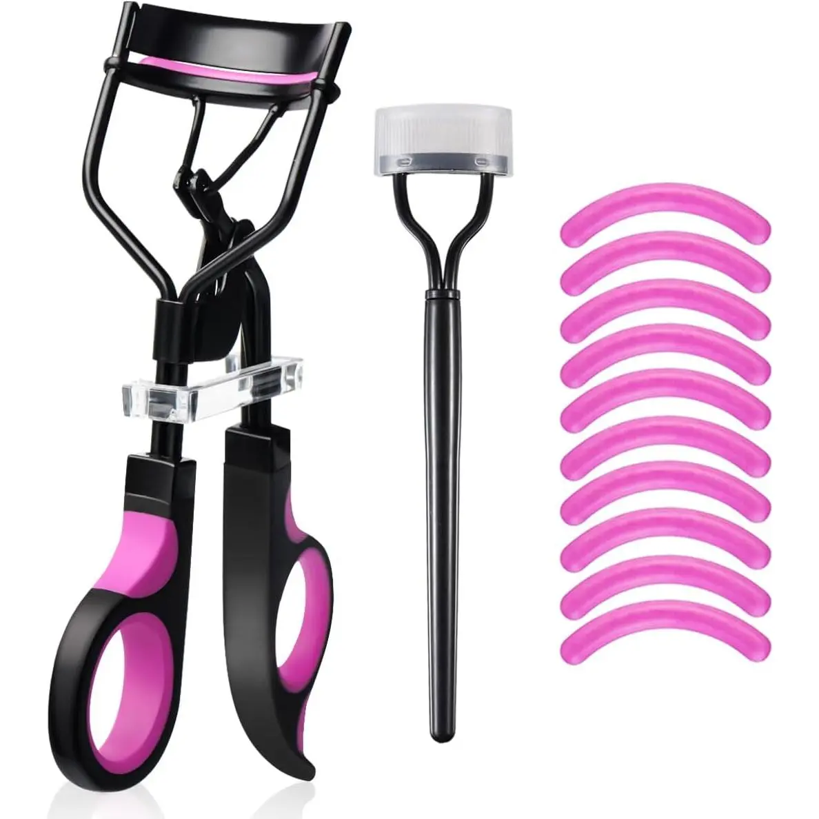 Eyelash Curler with Comb, qiipii Professional Lash Curlers metal Eyelashes Comb Seperator Eyelash Mascara Applicator Tool Kit for Women with 10 Replacement Silicone Refills Pads for Home & Travel Uses