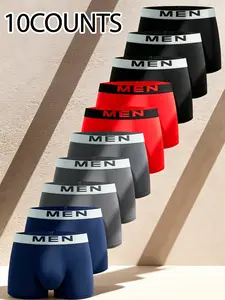 10 pcs men's flat cornered underwear, Lightweight sports underwear, Stretchy underwear, Suitable for all seasons, home, casual and various activities