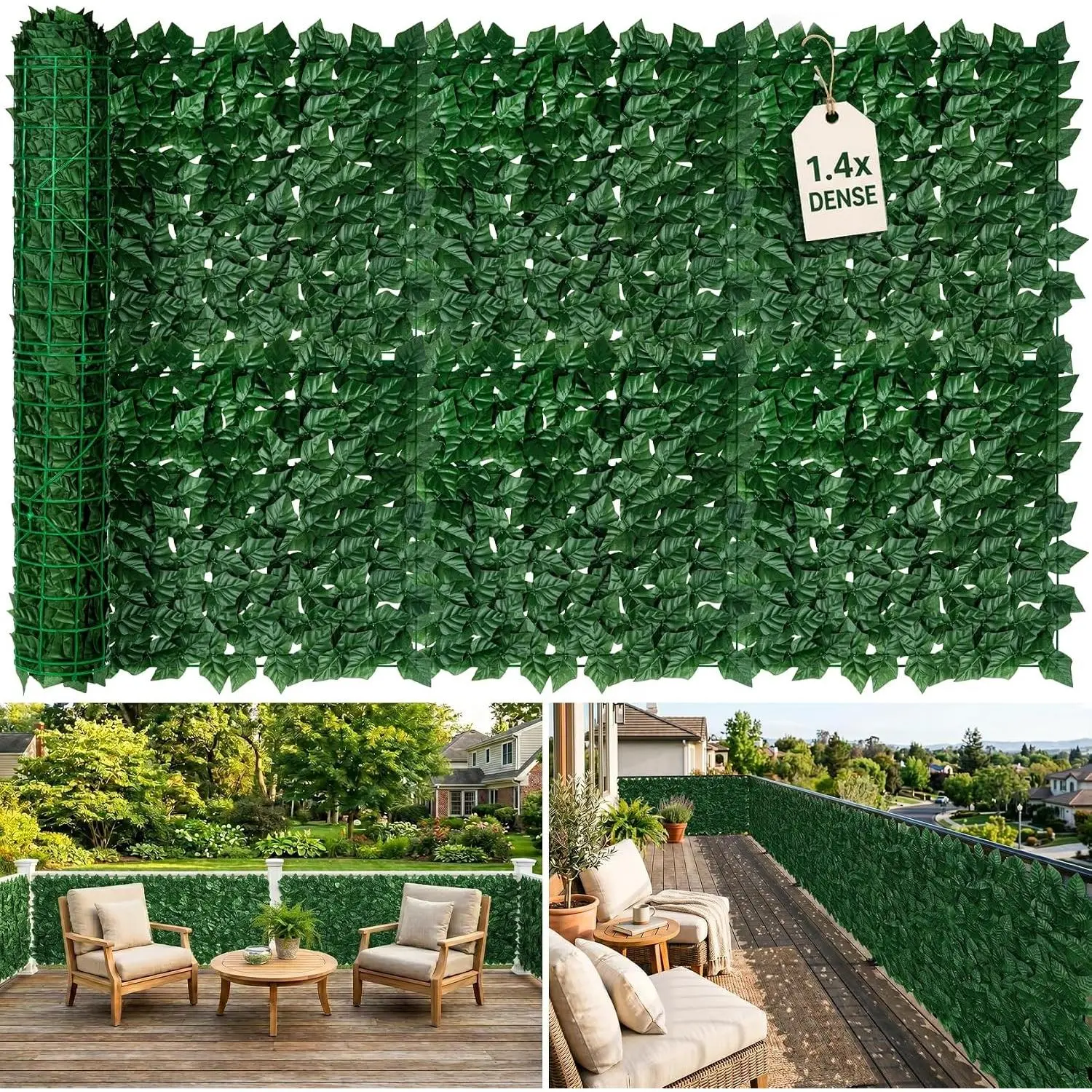 Artificial Ivy Privacy Fence Screen, 120x40 inch Dense Leaf Green Ivy Wall Panel, Super Privacy Greenery Backdrop Faux Ivy Greenery for Patio, Balcony, Garden, Backyard Indoor Outdoor Decor