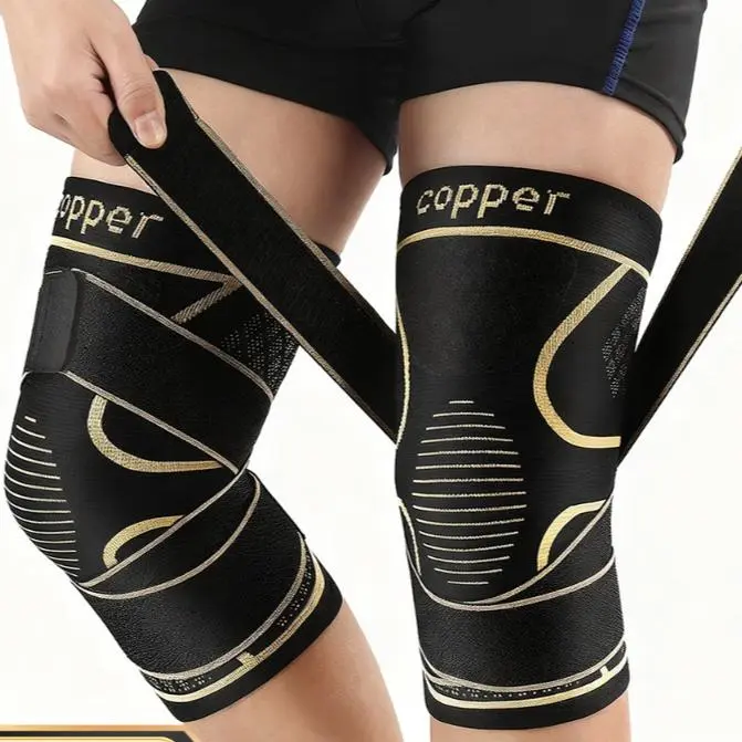 Adjustable Copper Circular Compression Knee Brace - All-Season Sleeve with Shock Absorb and Support for Basketball, Hiking, All Seasons, No, Knee Supports, Sports Sleeves, Athletic Knee Brace