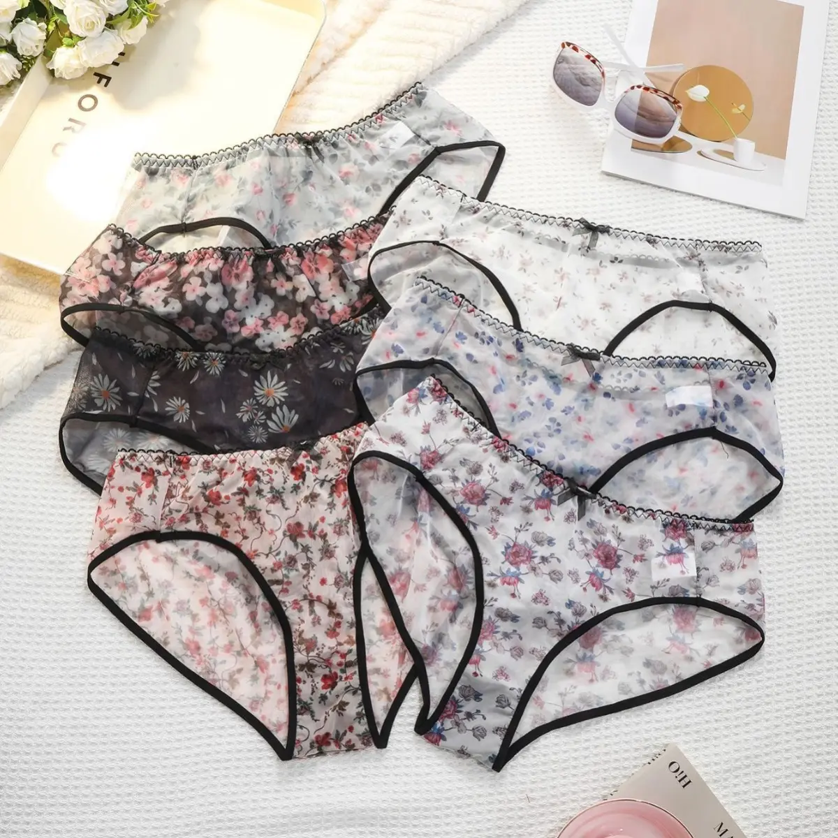 1/7Pcs Plus Size Women’s Cotton Briefs – Breathable Mesh Crotch Elastic Waist Comfortable Underwear