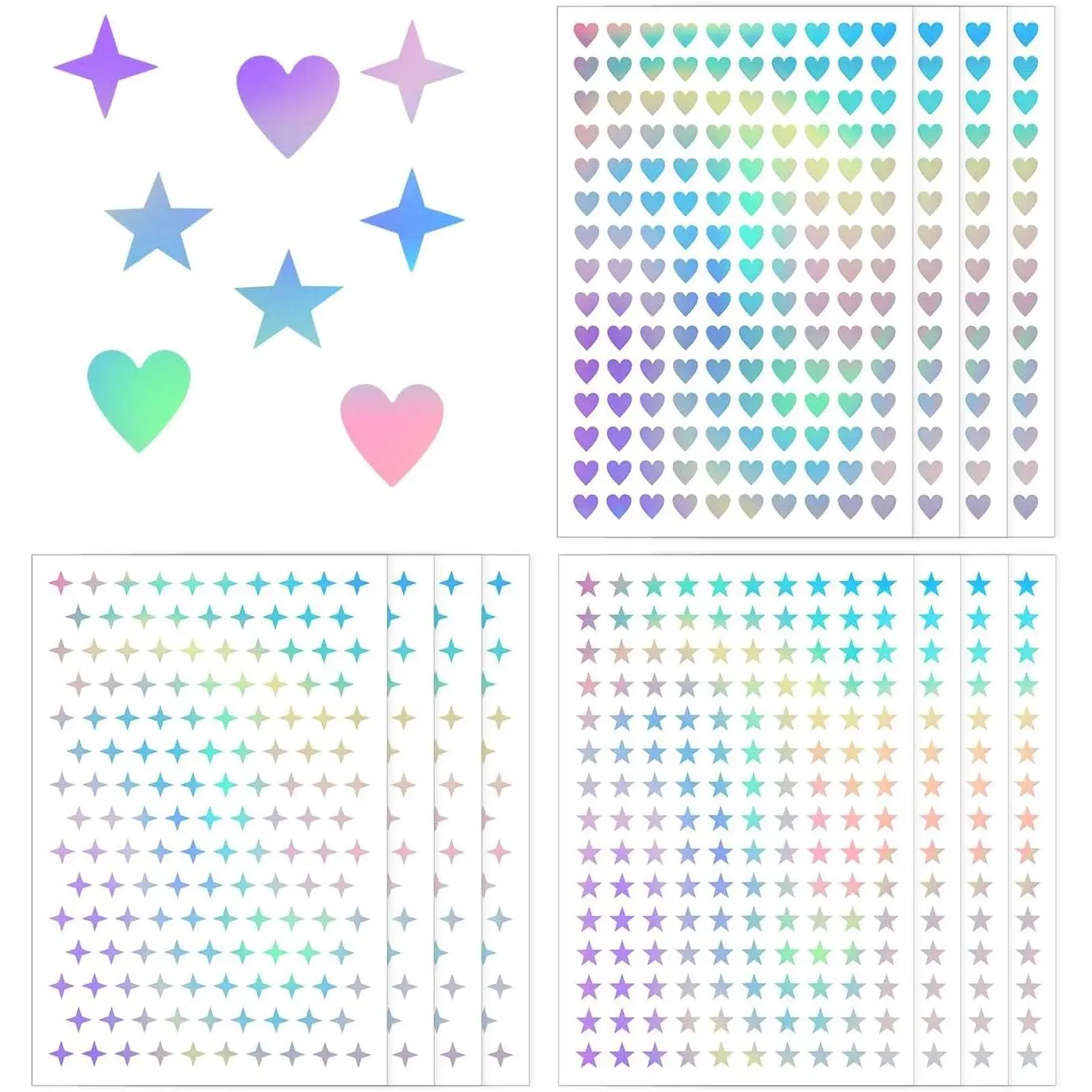 1800pcs Mini Holographic Stickers, Glitter Foil Shiny Small Stickers Self-Adhesive Sparkly Stickers Tiny Heart Stickers Behavior Chart Miniature DIY Star Stickers for School Home Classroom Kids