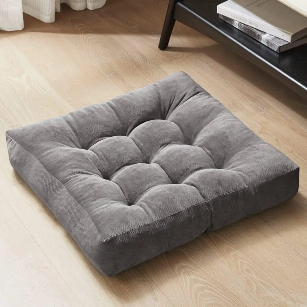 Large Square Floor Pillow for Adults, 22 Inch Grey Meditation Cushion with Breathable Corduroy Cover, 3.5" Thick Supportive Shredded Memory Foam, Yoga Seat Pad for Reading Nook & OfficeGift