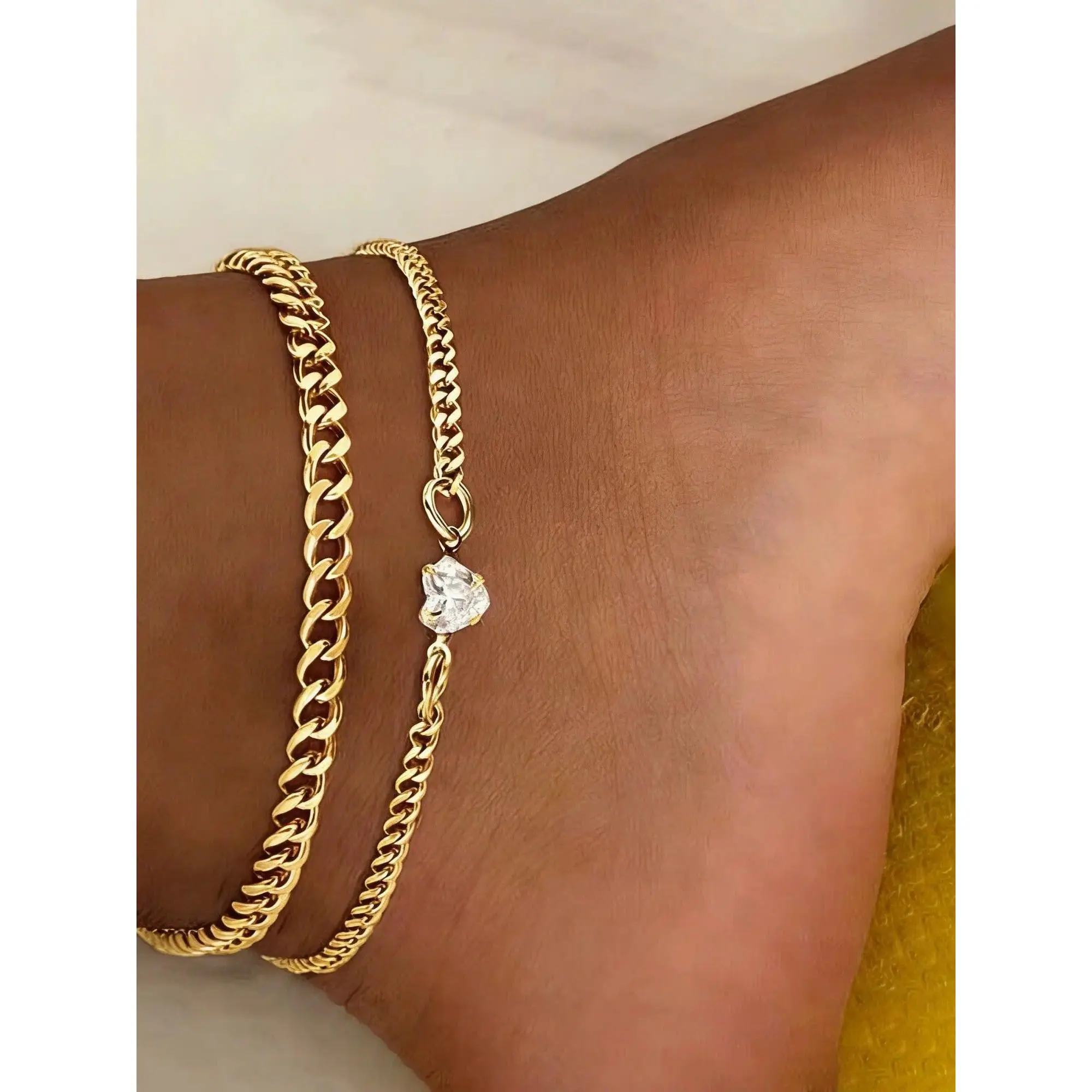2-Piece Cuban Chain Anklet Set for Women, Minimalist Stainless Steel Zirconia Ankle Bracelets Foot Jewelry for Parties & Gifts, Trendy Jewelry extension