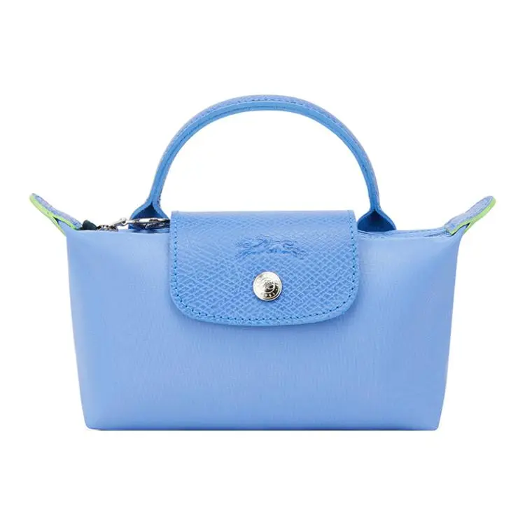 Longchamp Le Pliage Green Logo Snap-Zip Minimalist Recycled Nylon and Leather Dumpling Handbag for Women