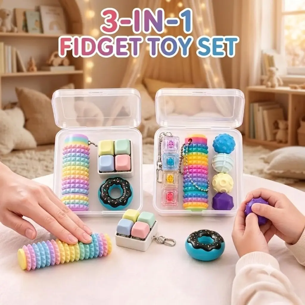 3-In-1 Unisex Stress Relief Toy Set, Pain Stimulator, Sensory Toy, Pocket Toy, Magnetic Ball, Keyboard Charm, Perfect Gift