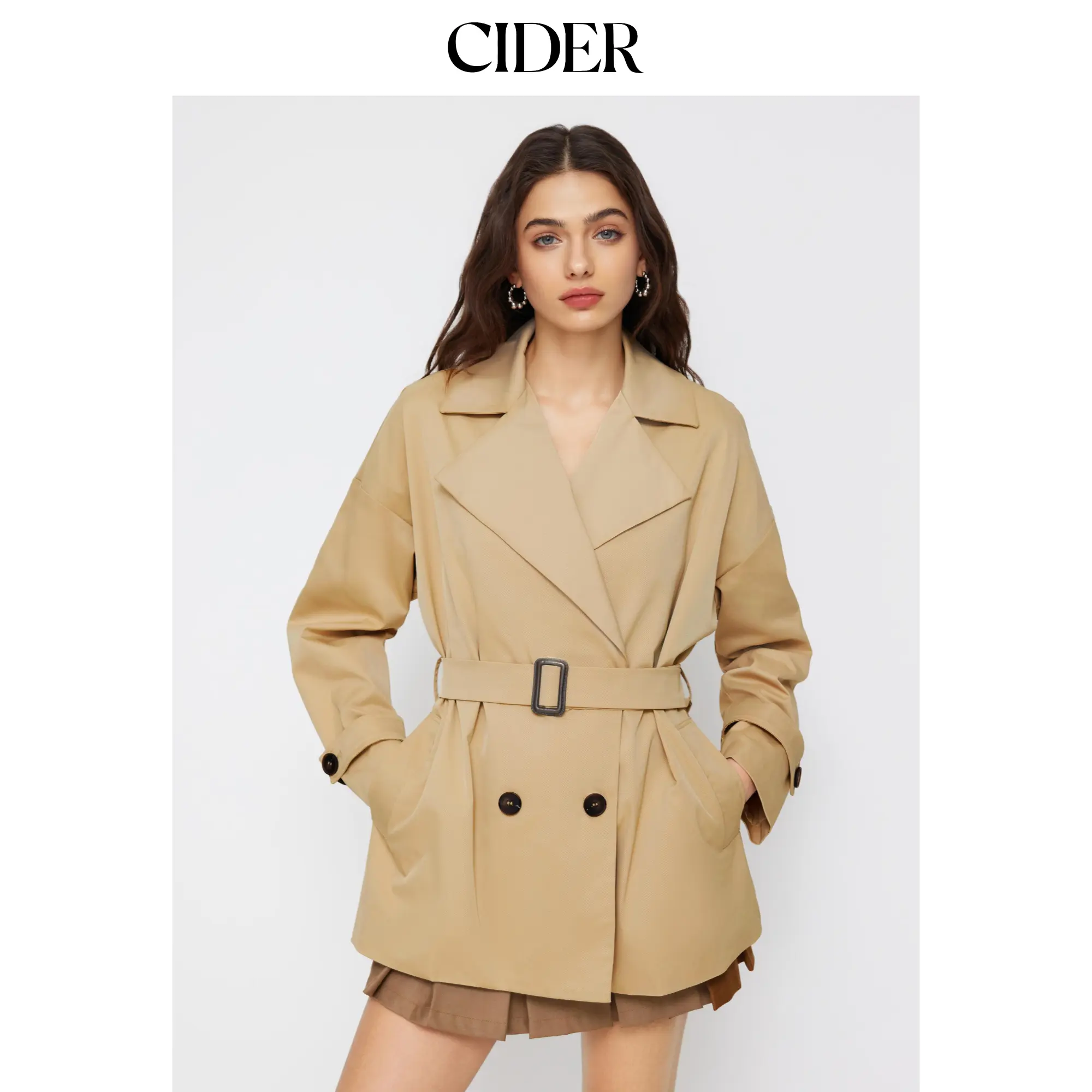 Cider Collar Double Breasted Oversized Trench Coat With Belt SohoChic