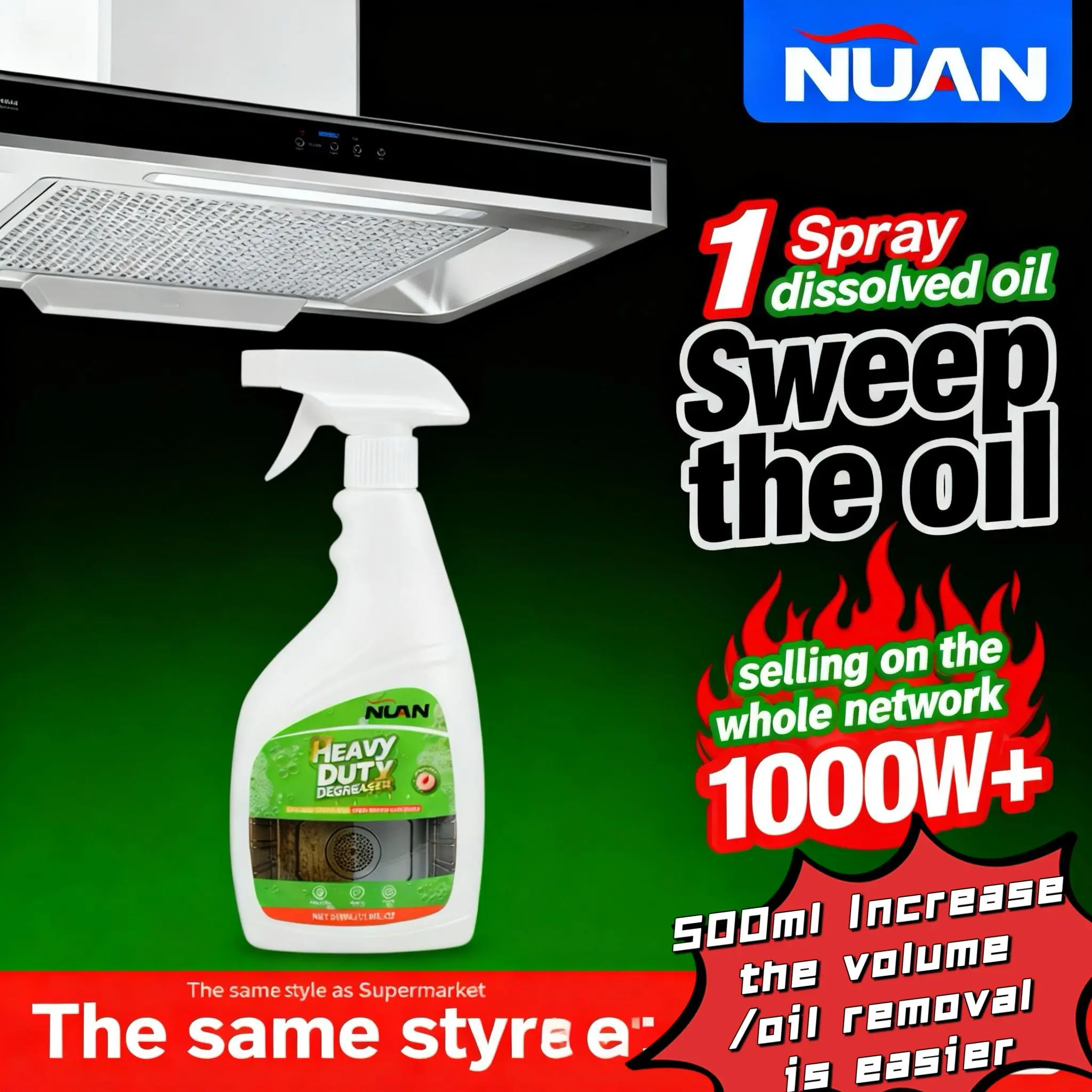 NUAN Heavy Duty Household Liquid Degreaser - Fast-Acting, Strong Oil Removal, No Tough Stubborn Oil Stain Hassle, All Seasons Kitchen Cleaner - MY0522