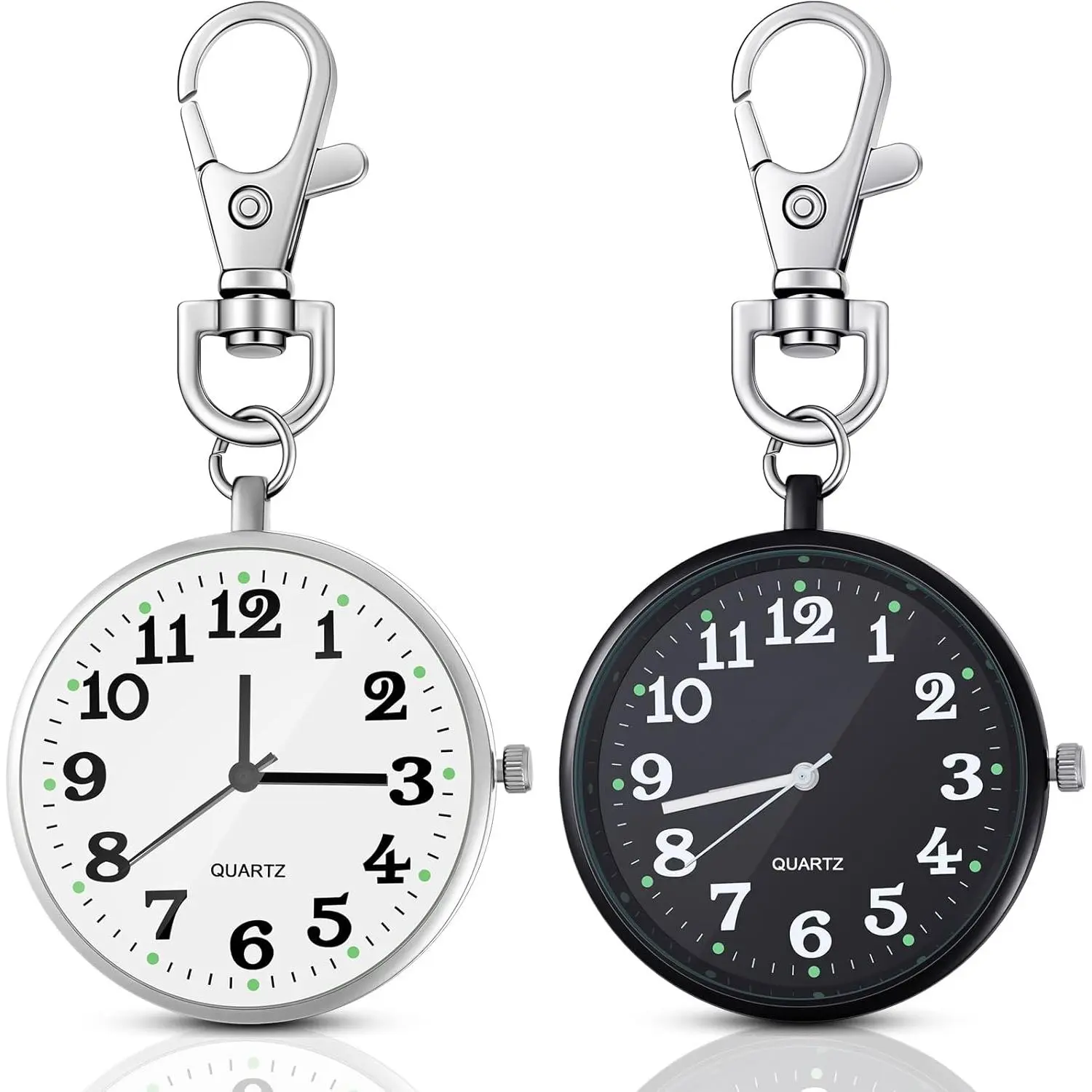 2-piece set of pocket watches with keychains, nurse watches with keychains for both men and women, portable hanging digital clip-on watches