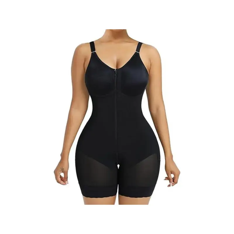 Columbia women's waist cinching shapewear bodysuit, abdominal cinching waistband, zipper crotch detachable shoulder strap, hip lifting black V-neck bodysuit, comfortable shapewear bodysuit, V-neck women's waist cinching training garment