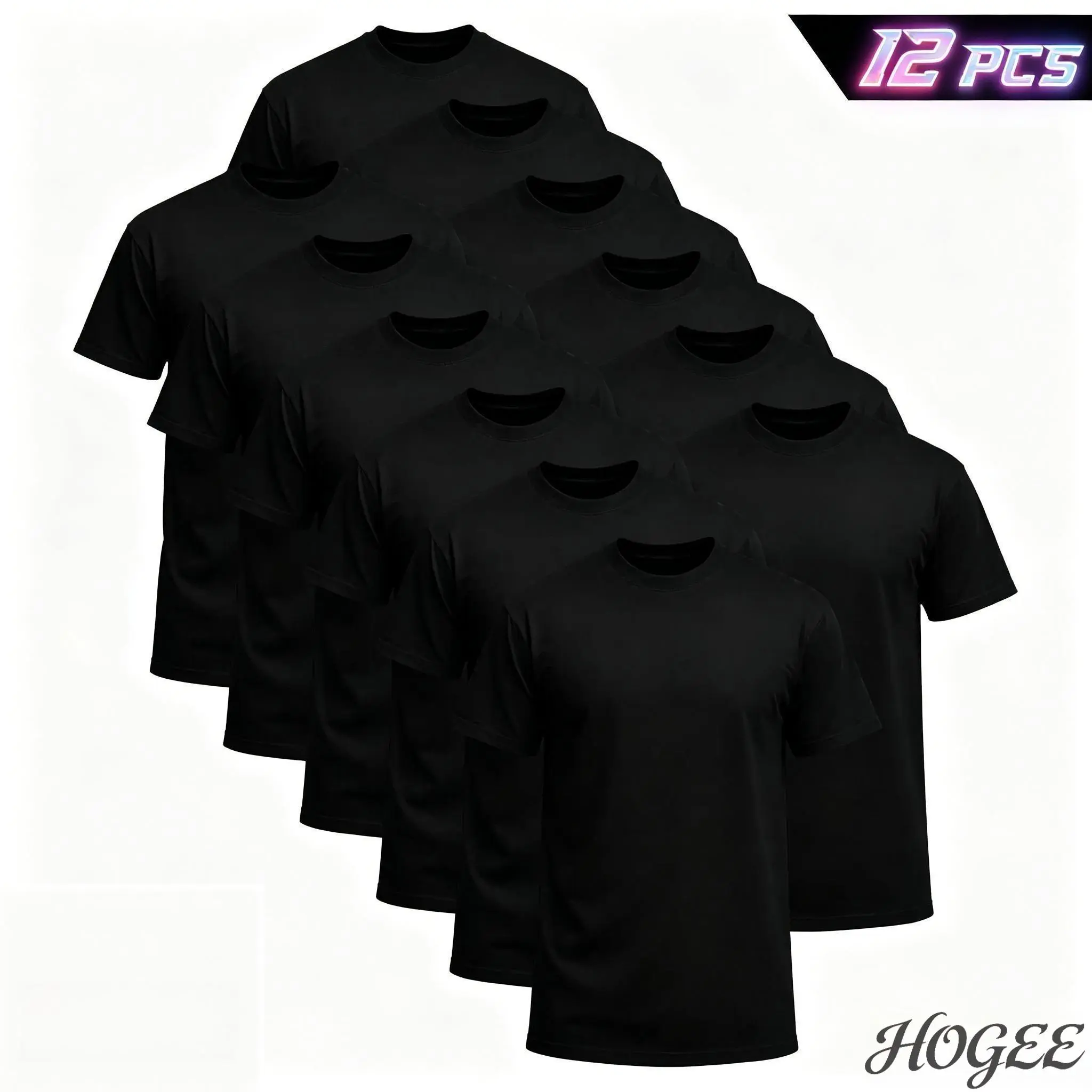 HOGEE CLOTHING FACTORY 12-Pack $39.98  The more you buy,the lower the price. Stock up! Men's Black Crew Neck T-Shirt,Short Sleeve,Comfort Fit undershirts basic T-shirt Cotton Blend Basic Tee Easy Care Durable  Menswear Top outdoorfun