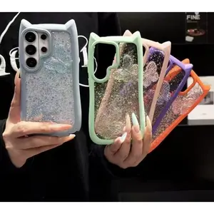 Luxury Cat's Ears Bumper Glitter  for Samsung Galaxy S26 Ultra Plus Edge S26+ Shiny  3D Butterfly Transparent Cover Cute Monkey  junk case