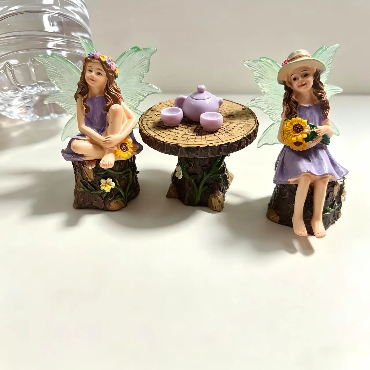 6pcs Afternoon Tea Resin Decorations, Decorative Figurines, Decorative Figures, Figurine Set, Flower Figurines, Fairy Garden Planters, Fluorescent Wings, Home Desktop Ornaments, Gift for Family and Friends