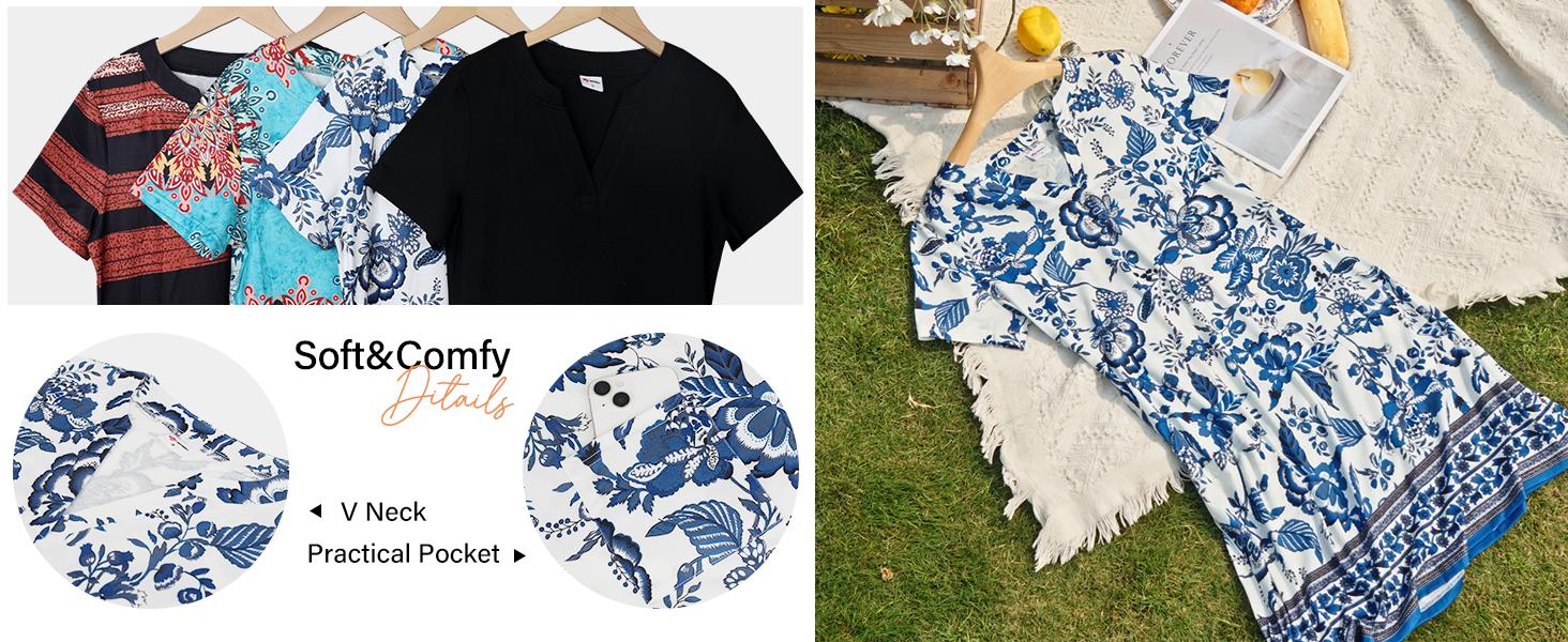 OFEEFAN  Summer Dress Dresses for Women 2026 Casual Summer V Neck Wedding Guest Dress Short Sleeve Fashion Beach Vacation Clothes