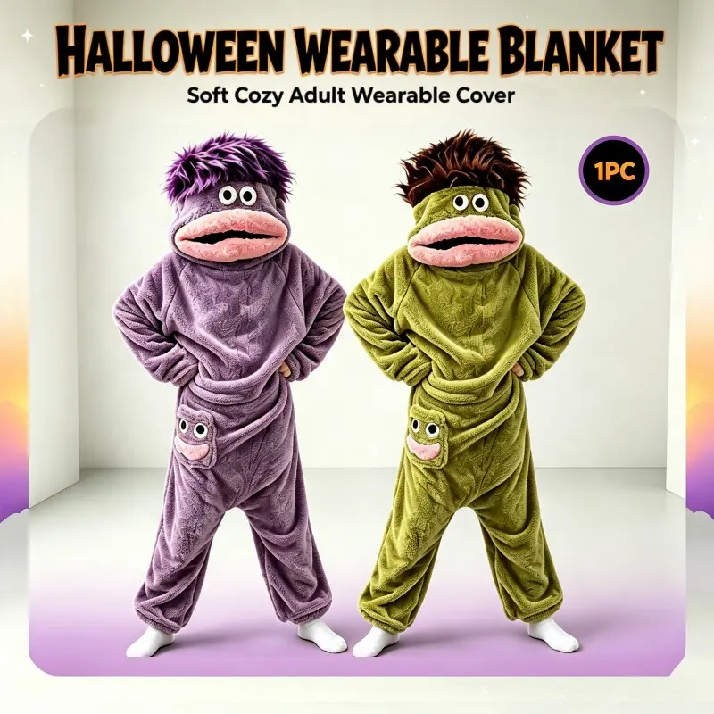 Funny Adult One-Piece Wearable Blanket, Plush Hooded Sleepwear, Halloween Costume, Unisex Comfort Home, 1pc