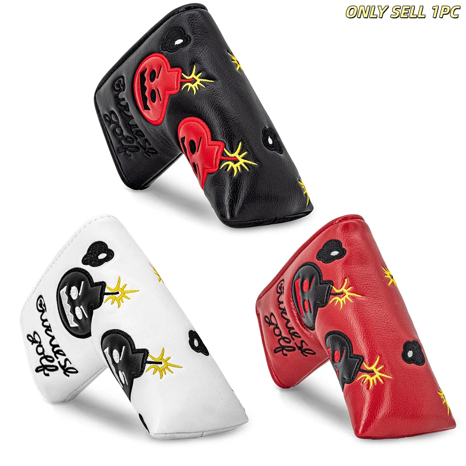 Angry Bomb Pattern Blade Putter Cover, PU Material, Durable Breathable, Soft Inner Lining, Fits Most Blade Putters, Great Golf Gift