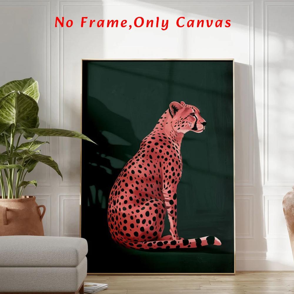 Pink Cheetah Print Animal Design Unframed Painting, Modern Canvas Wall Art, Art Wall Decoration, Wall Decor for Home Living Room Bedroom Study Room, Ornaments