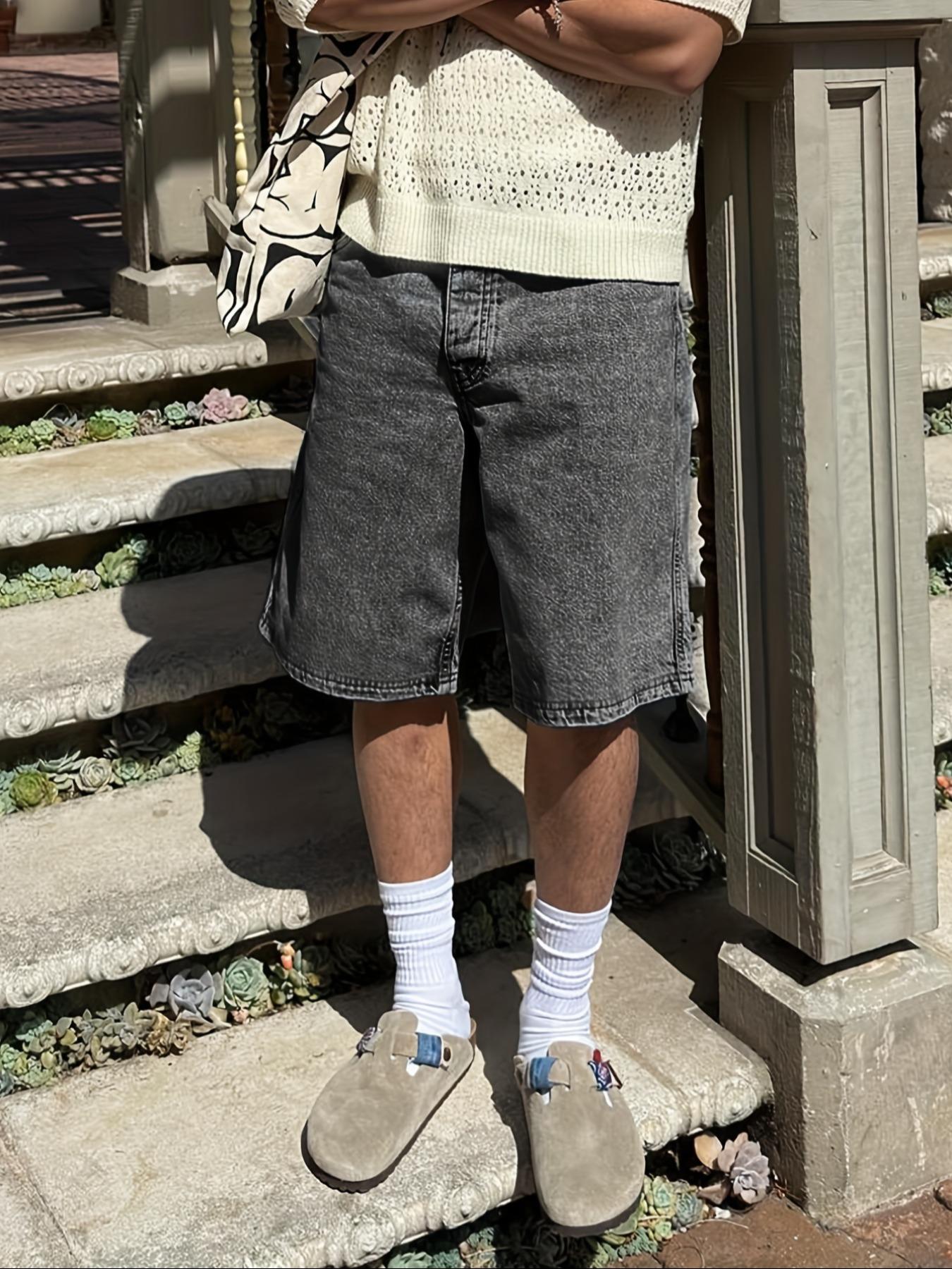 Men's Solid Color Plain Denim Fabric Shorts, Regular Fit Classic Casual Streetwear Comfy Fashion Basic Shorts for Daily Wear, Men's Bottoms Menswear for All Seasons