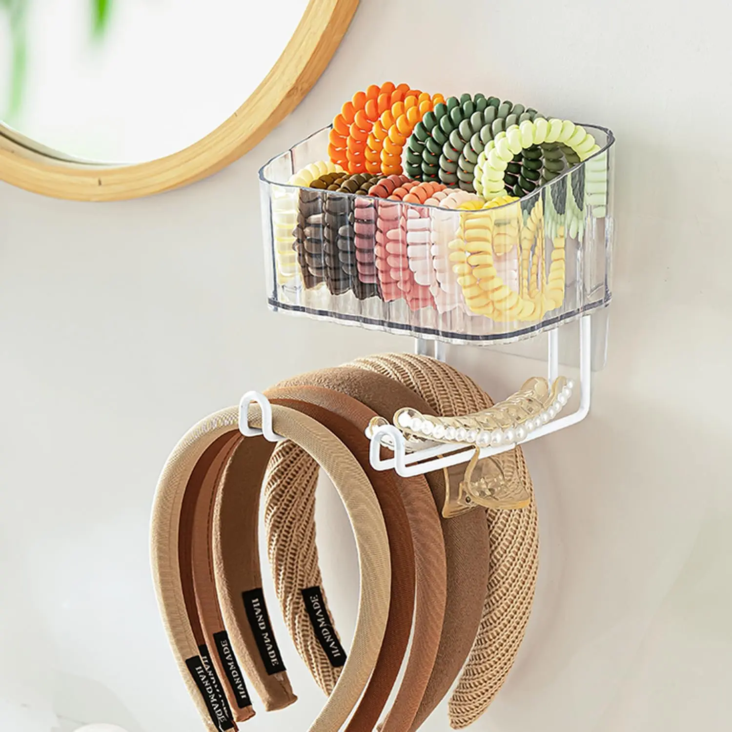 Adhesive Clear  Headband Organizer Wall, Makeup Storage Box with Brackets Rack  for Hair Headband  Clips Pins Rings