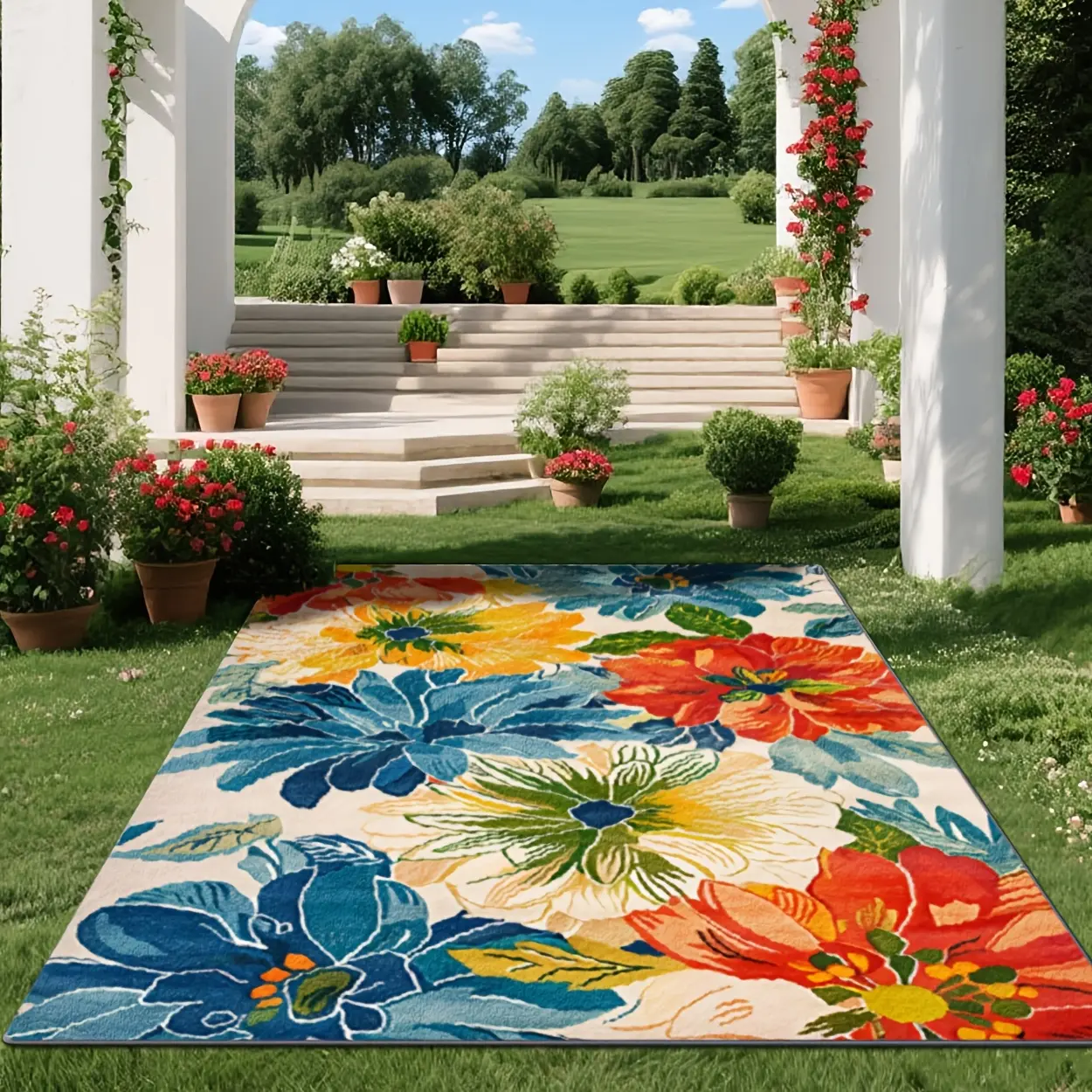 YANYANAN-Colorful floral pattern carpet, suitable for home decoration, commercial decoration, outdoor large carpet, can be used for indoor and outdoor decoration, versatile living room carpet, sofa mat, door mat, coffee table mat