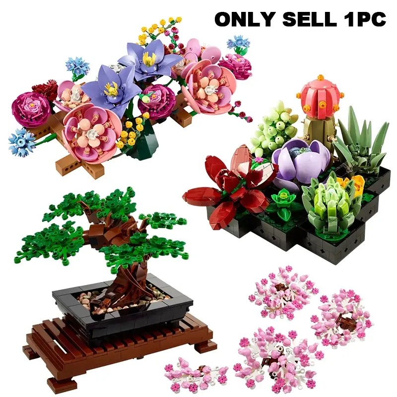 Flower Wall Assembled Building Blocks, Succulent Plant Assembly, Bonsai Tree Potted Assembly Toys, Flower Design Series, Creative Home Decoration Kits, Valentine's Day Gifts, Girls' and Ladies' Gifts