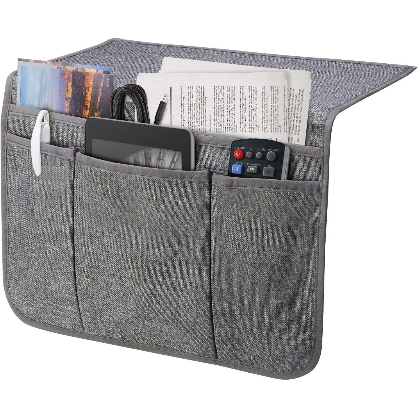 Bedside Caddy Bedside Storage Organizer Holds Magazine Phone Tablet iPad Remote, for Home College Dorm Bed Sofa Bunk Bed Grey