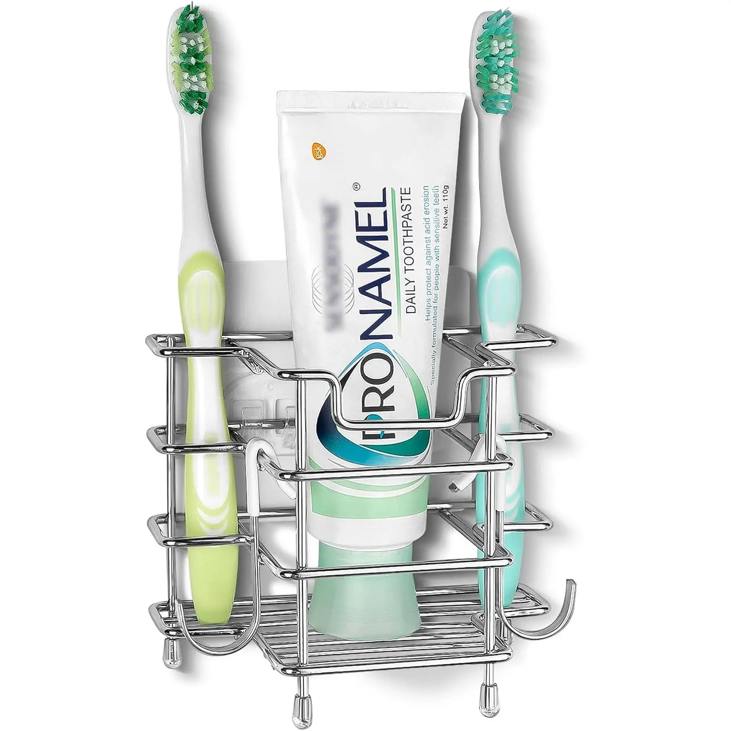 Self Toothbrush Holder for Shower, Stainless Toothpaste Organizer, 3 Slots Wall/Countertop Stand Compatible with,  CrossAction