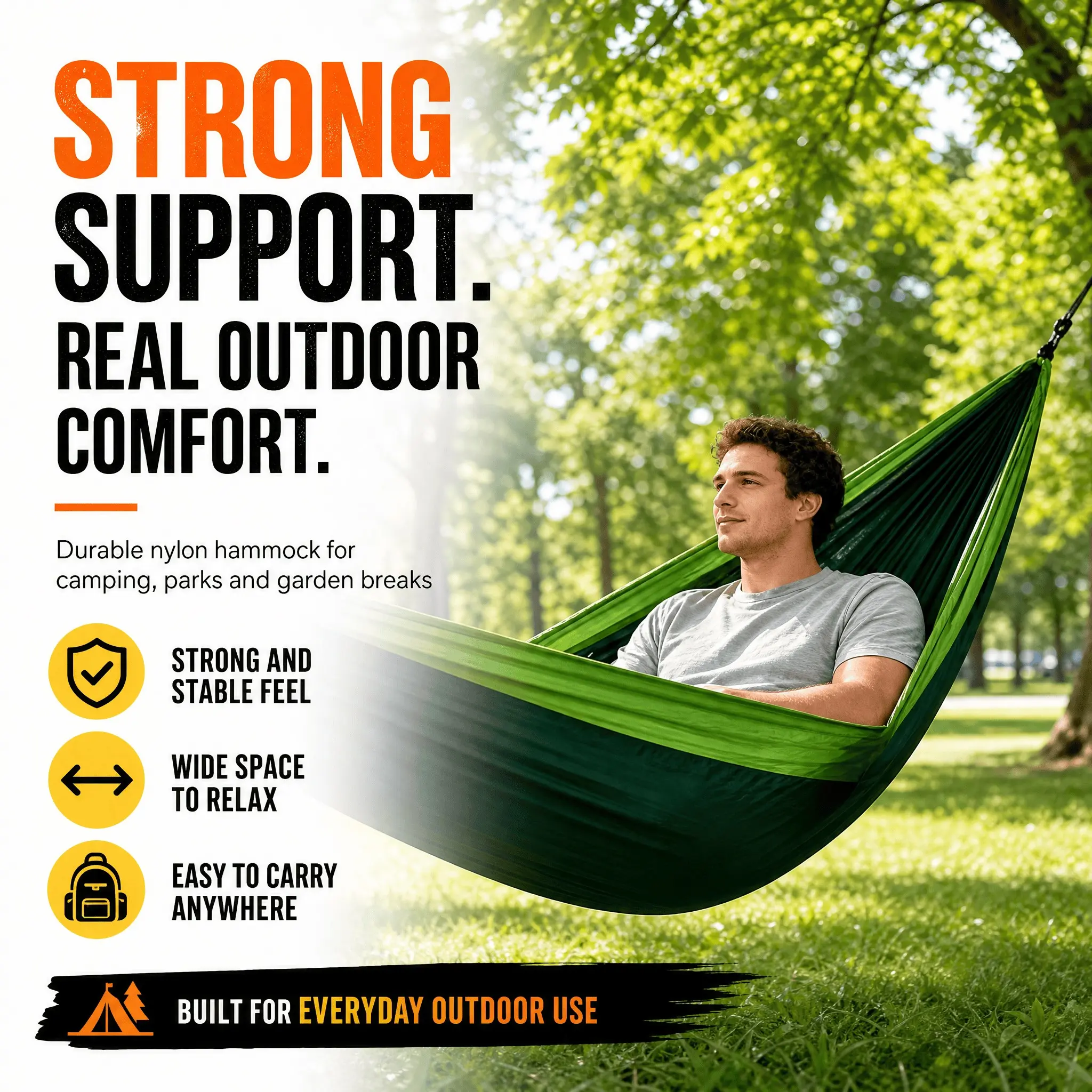 Wide Color Block Parachute Nylon Hammock, Single Double Portable Swing Bed for Camping Indoor Backyard Travel