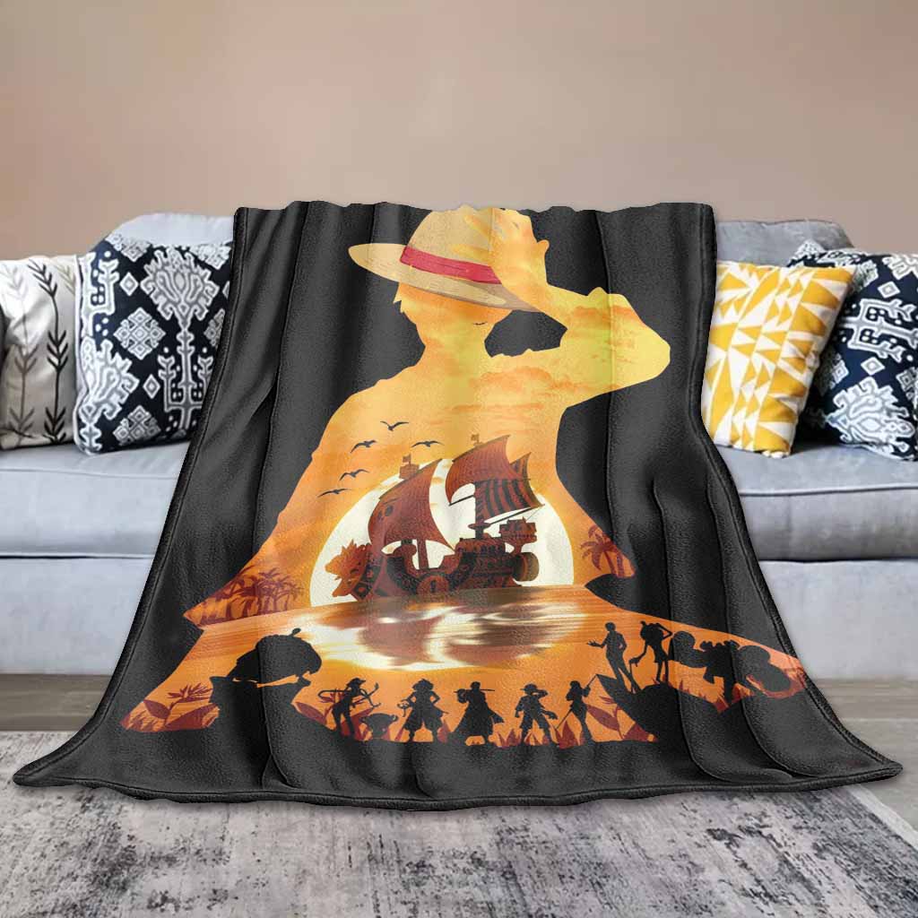 1-Piece Classic Tropical Pirates Sunset Silhouettes Flannel Blanket - Wrinkle-Resistant, Stain-Resistant, Soft, Lightweight, Versatile for Family Sofa, Travel, Ideal Home Decor Gift