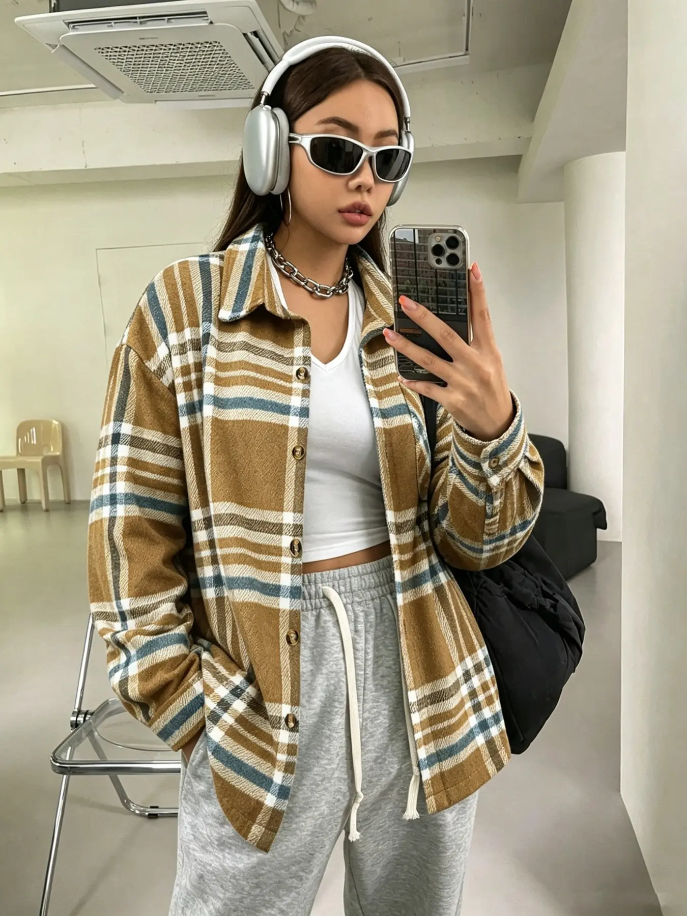 Oversized Y2K Grunge Plaid Thickened Flannel Shirt for Women, 3 Color Options Long Sleeve Check Shacket, Viral TikTok Streetwear Overshirt, Campus Skate Daily Layering Top, Unisex Plaid Blouse for Teen Girls Ladies, Trend