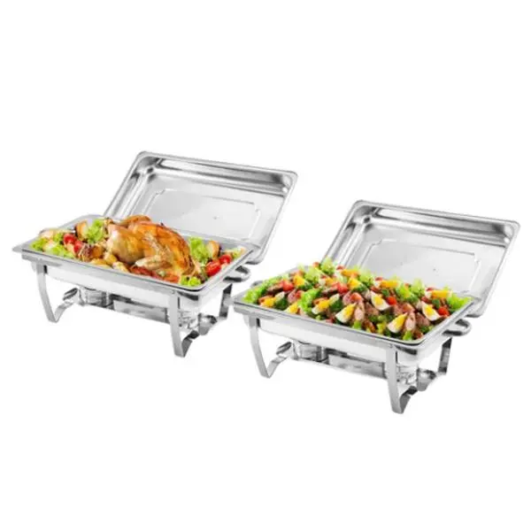 GARVEEStainless Steel Chafing Dish Buffet Sets - Available in 2 or 4 Pack, 8 Qt Capacity with Lids and Folding Frames, Rectangular Design in Silver Finish, Perfect for Parties, Weddings, and Catering Events