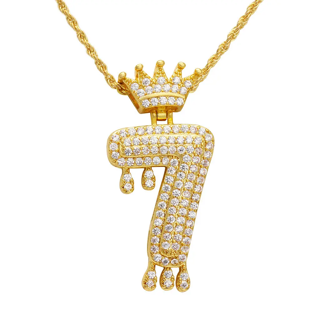 18K Gold Plated Number 0-9 Pendant Necklace, Dainty Crown Number Personalized Twist Chain Necklace Shiny Cubic Zirconia Accessories Festivals, Birthdays, and Special Occasions Party Jewelry