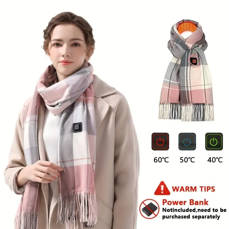 Heated Scarf for Women Men USB Heating Scarf Soft Warm Electric Heated Neck Warmer for Winter (Without Battery)