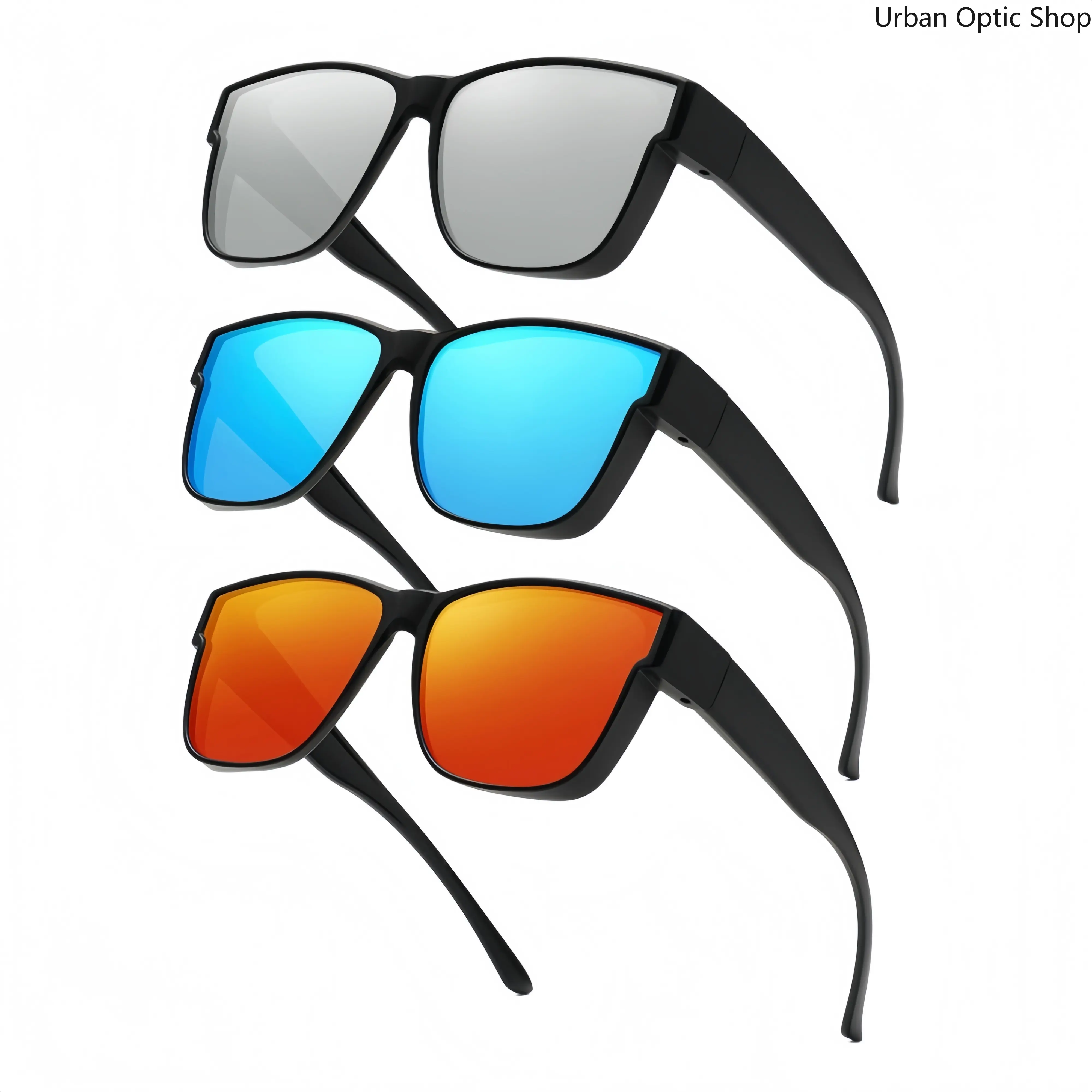 XUH Women's 3-Pack Fit Over Sunglasses, Flip-Up Nylon Frames with Multi-Color Mirrored Lenses, UV400 Protection for Daily Wear & Driving