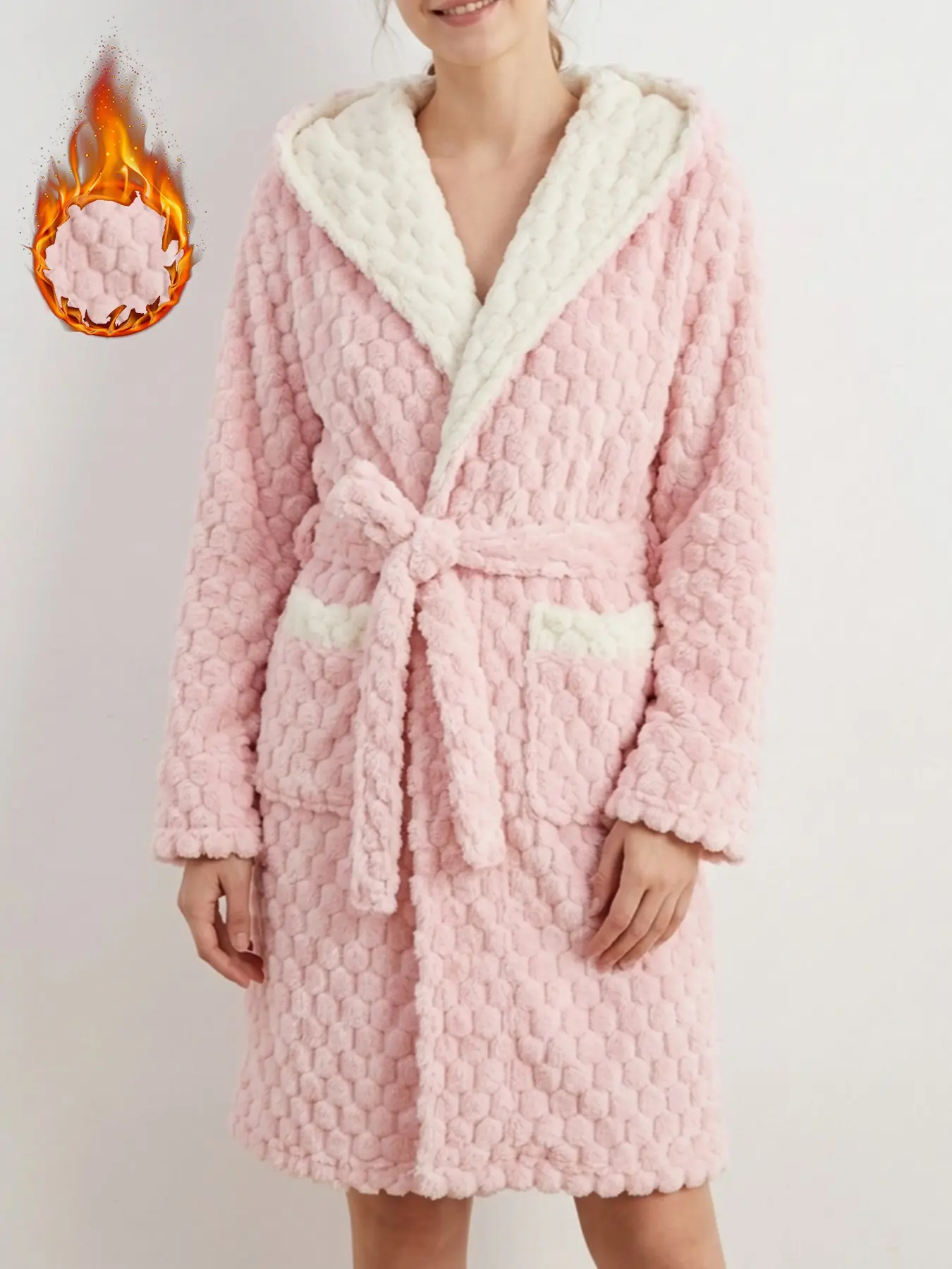 Women's Autumn Winter Plush Bathrobe, Sweet Style Hooded Robe, Adjustable Waist, Comfortable Home Wear, Two Colors Available