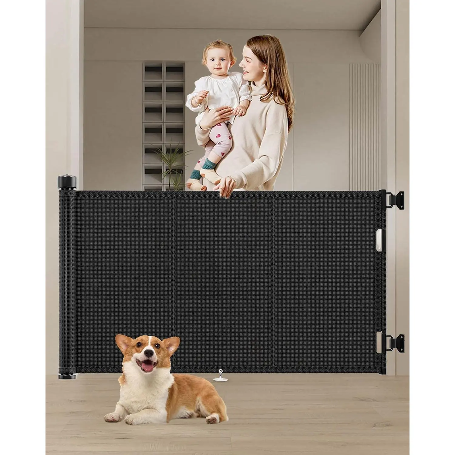 71 inch Retractable Baby Gates 34 inch Tall, Retractable Gate with Reinced Strip Design to Prevent Crawling Through, 6 FT Retractable Dog Gate  Stairs, Doorways, Hallways, Indoor/Outdoor