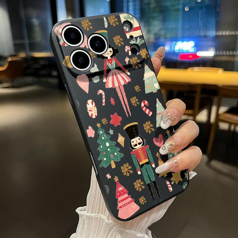 Nutcracker Christmas Dream Pattern Straight Edge Phone Case for iPhone 17 15 16 14 Pro Max 13 12 11  XS Plus Air  Shockproof Full Camera Protection Durable Slim Liquid Silicone Cover Smartphone Casing