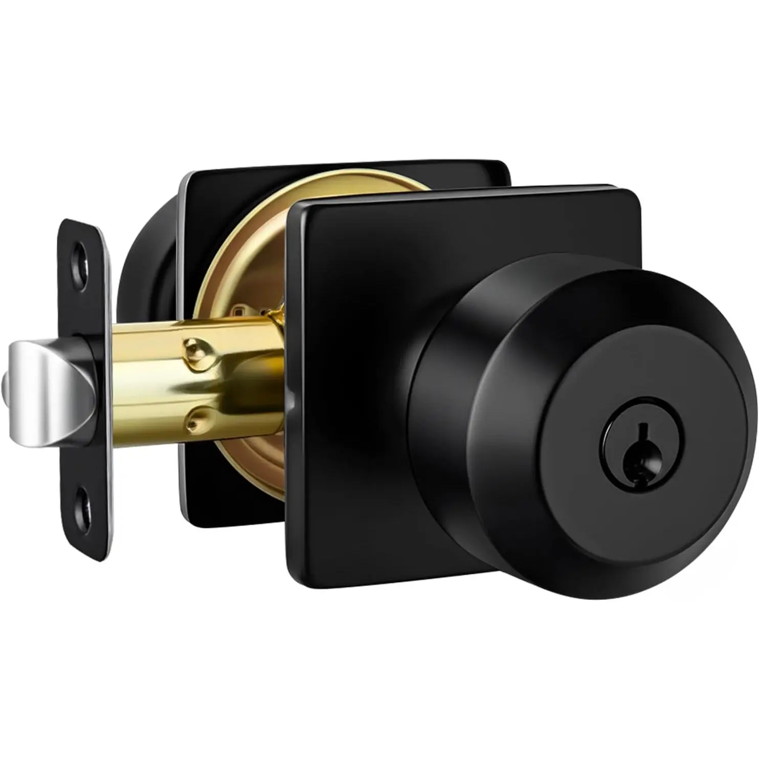 Matte Black Keyed Alike Exterior Door Knob, Front Door Knob with Lock and Key, Black Door Knobs Exterior 1 Pack