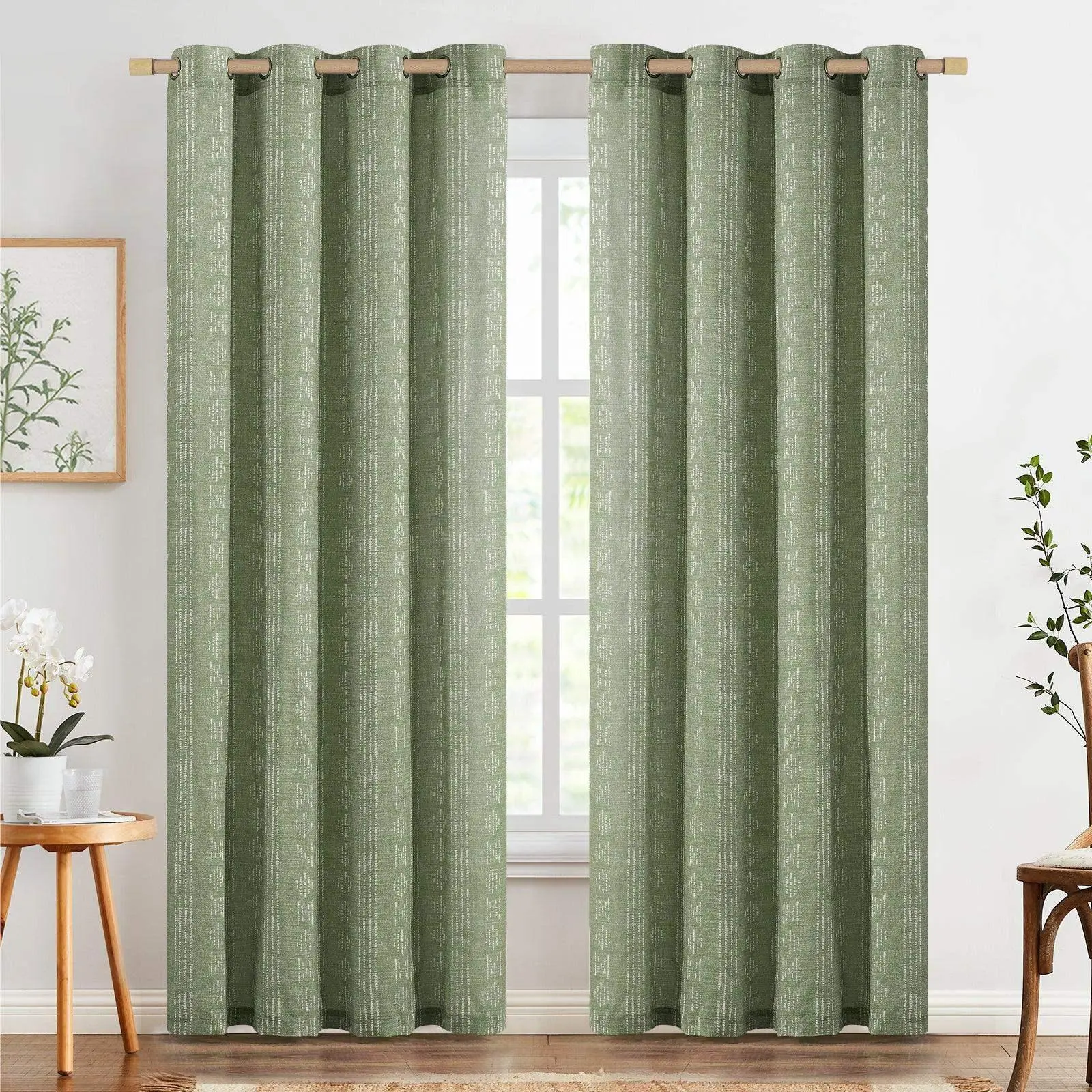 Boho-Inspired Textured Linen Curtains - Bohemian Geometric Vertical Stripe Design, 2 Panels for Living Room Decor, Textured Curtains, Bohemian Curtains