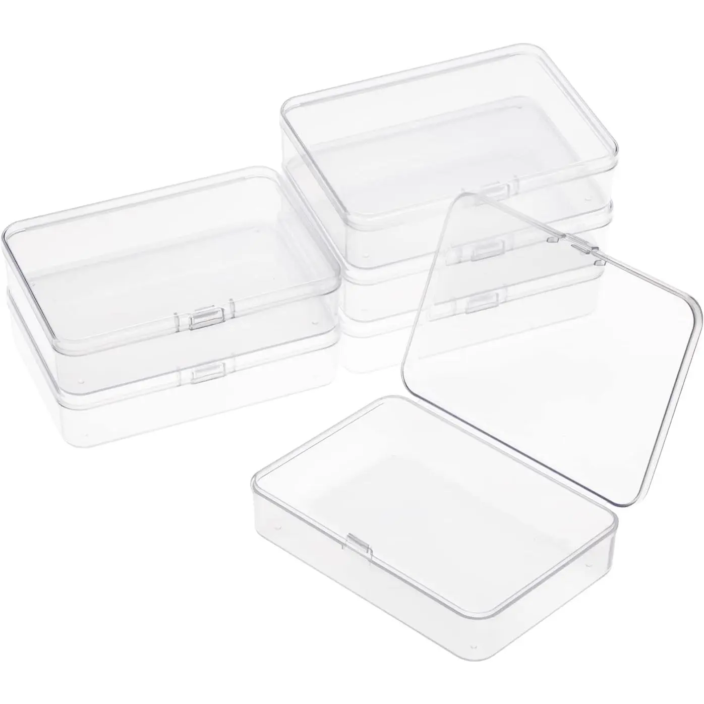 6 Packs Rectangle Small Clear Plastic Storage Containers Box Case with Hinged Lid Crafts Organizer for Crayons, Bobby Pin, Beads(3 x 2in)