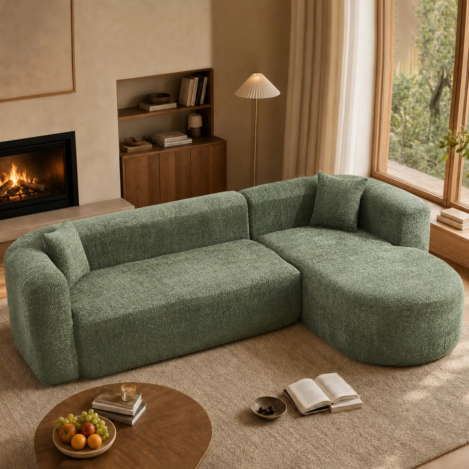 ARCH 109.4" L-Shape Sectional Couch with Chaise, Modular Cloud Sofa for Living Room, 3-Seat Chenille Fabric Sofa with High-Resilience Foam, No Assembly Required, Green, Green Color Options, Fabric Material, 3 Seat Seat Count, Product Dimensions: