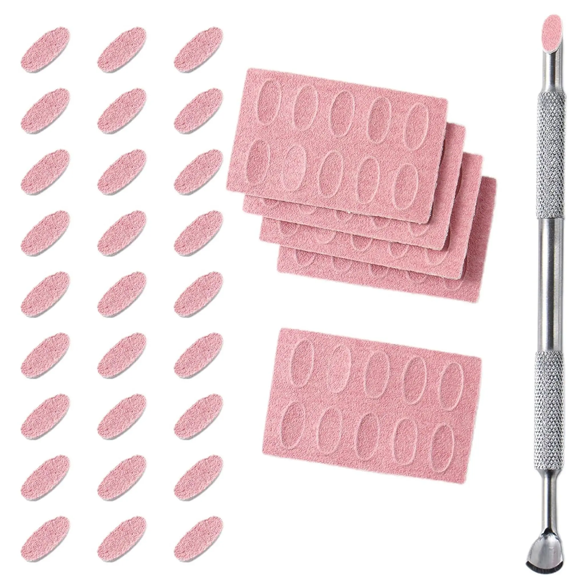 Russian Double-ended Horseshoe Cuticle Pusher, Stainless Steel Bevel Dead Skin Remover, Manicure Prep Nail Polishing Sandpaper Sheets for Nail Surface Grinding